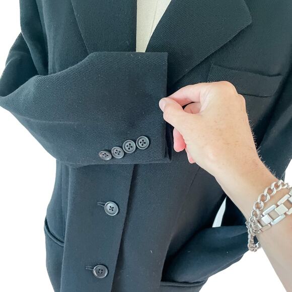 Vintage AKA Eddie Bauer 100% wool ribbed knit blazer jacket black size 10P - Picture 2 of 7